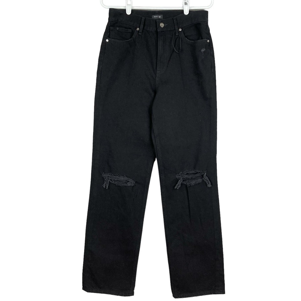 Express Women Black Jeans Size 4R Distressed Modern Straight Leg High Rise NWOT